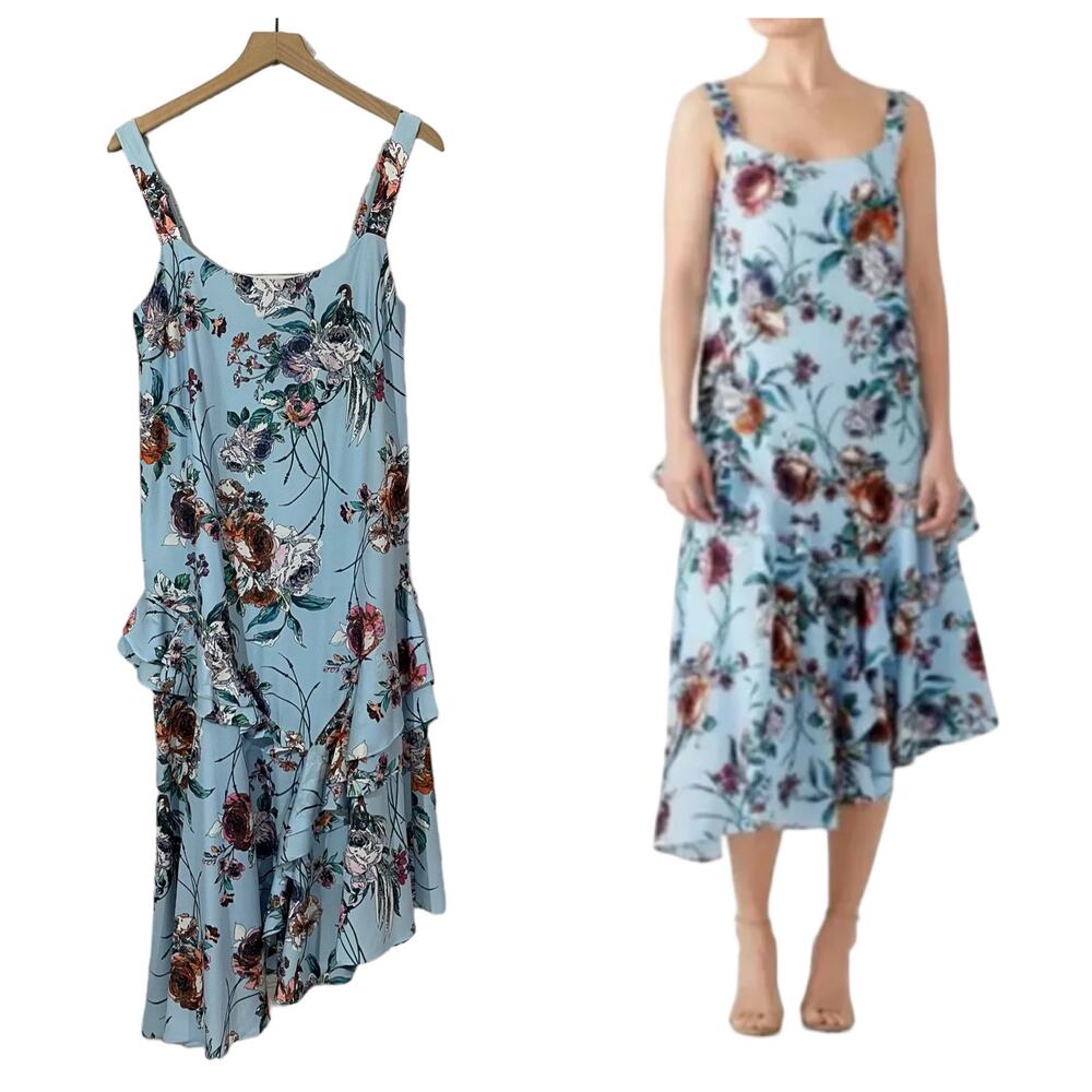 Cooper St Botanical Asymmetric Ruffle Sundress - Blue Floral - US 6